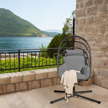 Load image into Gallery viewer, Hanging Folding Egg Chair with Stand Soft Cushion Pillow Swing Hammock-Gray
