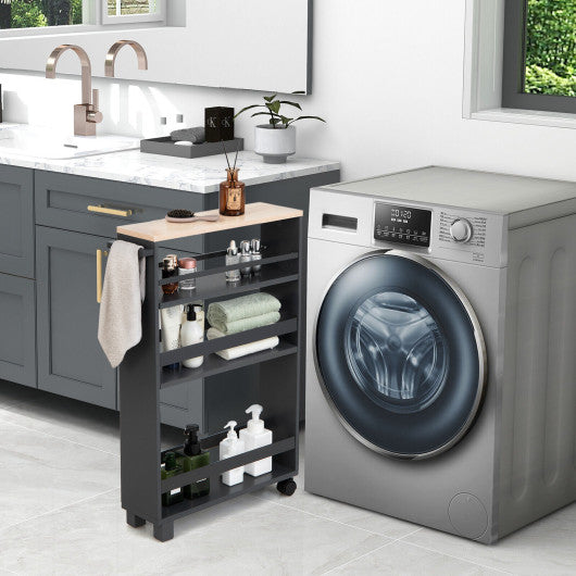 4-Tier Slim Kitchen Storage Cart Narrow Slide Out Trolley Adjustable Shelf-Gray