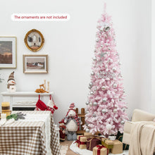 Load image into Gallery viewer, 7 Feet Pre-Lit Snow Flocked Hinged Pencil Christmas Tree with 300 Lights and 8 Modes
