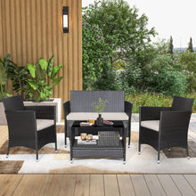 Load image into Gallery viewer, 4 Pieces Patio Conversation Set with Soft Cushions and Tempered Glass Tabletop
