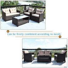 Load image into Gallery viewer, 4 Pieces Outdoor Rattan Armrest Furniture Set Table with Lower Shelf
