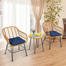 Load image into Gallery viewer, 3 Pieces Rattan Furniture Set with Cushioned Chair Table-Navy
