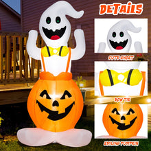 Load image into Gallery viewer, 5 Feet Inflatable Halloween Pumpkin Ghost Blow-up Yard Decoration with LED Lights
