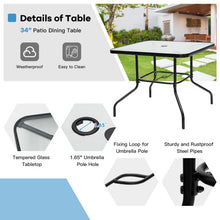 Load image into Gallery viewer, 35 Inch Patio Dining Square Tempered Glass Table with Umbrella Hole

