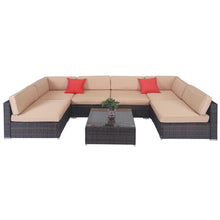 Load image into Gallery viewer, 7 pcs Rattan Couch Set Outdoor Cushioned Sofa
