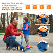 Load image into Gallery viewer, Folding Adjustable Kids Toy Scooter with LED Flashing Wheels Horn 4 Emoji Covers-Blue
