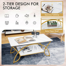 Load image into Gallery viewer, 2-Tier Coffee Table Gold Rectangle for Living Room-White
