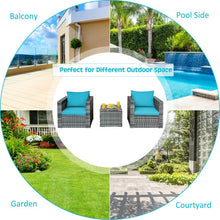Load image into Gallery viewer, 3 Pieces Patio Rattan Furniture Bistro Sofa Set with Cushioned-Turquoise
