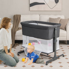Load image into Gallery viewer, 3-in-1 Foldable Baby Bedside Sleeper  with Mattress and 5 Adjustable Heights-Dark Gray
