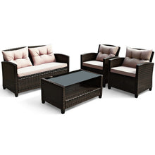 Load image into Gallery viewer, 4 Pieces Outdoor Rattan Armrest Furniture Set Table with Lower Shelf
