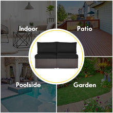 Load image into Gallery viewer, 2 Pieces Patio Rattan Armless Sofa Set with 2 Cushions and 2 Pillows-Black
