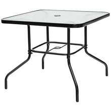 Load image into Gallery viewer, 35 Inch Patio Dining Square Tempered Glass Table with Umbrella Hole
