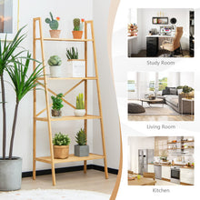 Load image into Gallery viewer, 58 Inch 4-Tier Bamboo Ladder Bookshelf-Natural
