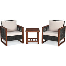 Load image into Gallery viewer, 3 Pieces Patio Wicker Furniture Set with Washable Cushion and Acacia Wood Coffee Table-Beige

