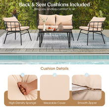 Load image into Gallery viewer, 4 Pieces Patio Furniture Set Cushioned Sofa Loveseat Armrest Table for Garden-Beige
