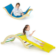 Load image into Gallery viewer, 3-in-1 Kids Climber Set Wooden Arch Triangle Rocker with Ramp and Mat
