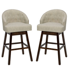 Load image into Gallery viewer, Set of 2 Swivel Bar Stools Tufted Bar Height Pub Chairs with Rubber Wood Legs-Beige
