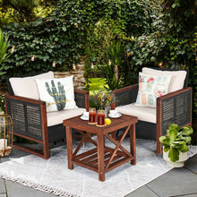 Load image into Gallery viewer, 3 Pieces Patio Wicker Furniture Set with Washable Cushion and Acacia Wood Coffee Table-Beige
