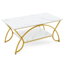 Load image into Gallery viewer, 2-Tier Coffee Table Gold Rectangle for Living Room-White
