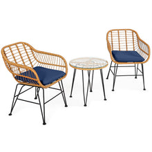 Load image into Gallery viewer, 3 Pieces Rattan Furniture Set with Cushioned Chair Table-Navy
