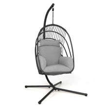 Load image into Gallery viewer, Hanging Folding Egg Chair with Stand Soft Cushion Pillow Swing Hammock-Gray

