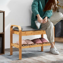 Load image into Gallery viewer, Shoe Rack Bench Bamboo with Storage Shelf -Natural
