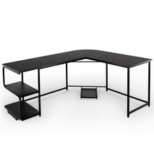 Load image into Gallery viewer, Reversible L-Shaped Computer Study Table with Shelves-Black
