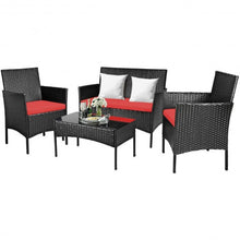 Load image into Gallery viewer, 4 Pcs Patio Rattan Cushioned Sofa Furniture Set w/Tempered Glass Coffee Table
