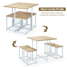 Load image into Gallery viewer, 5 Pcs Metal Frame Dining Set with Compact Dining Table and 4 Stools -Natural
