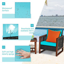 Load image into Gallery viewer, 3 pcs Patio Wicker Furniture Sofa Set with Wooden Frame and Cushion-Turquoise
