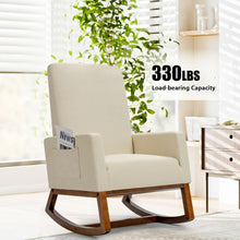 Load image into Gallery viewer, Rocking High Back Upholstered Lounge Armchair with Side Pocket-Beige
