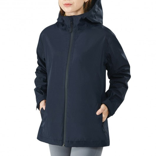 Women's Waterproof & Windproof Rain Jacket with Velcro Cuff-Navy-XXL