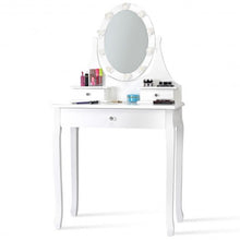 Load image into Gallery viewer, 3 Drawers Lighted Mirror Vanity Dressing Table Stool Set-White
