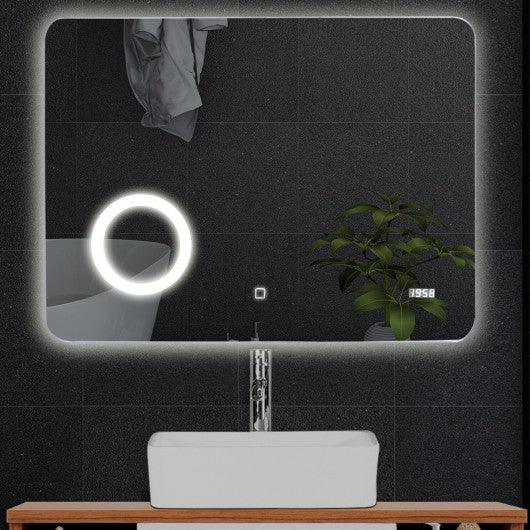 LED Touch Button Wall-Mounted Makeup Mirror w/ Clock
