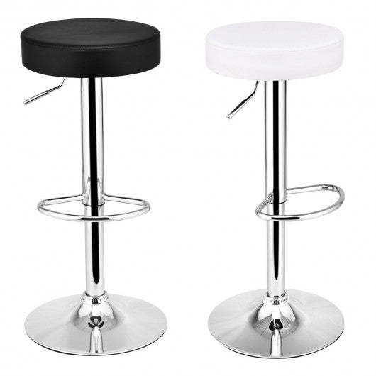 1 PC Round Leather Seat Chrome Leg Adjustable Hydraulic Swivel Bar Stool-White
