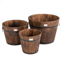 Load image into Gallery viewer, 3 Pieces Wooden Planter Barrel Set with Multiple Size for Decorative Flower Bed
