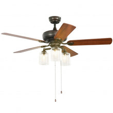 Load image into Gallery viewer, 52&quot; Ceiling Fan Light with Pull Chain and 5 Bronze Finished Reversible Blades

