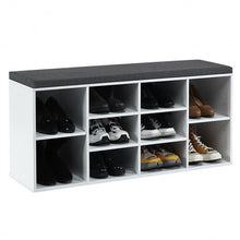 Load image into Gallery viewer, 10-Cube Organizer  Entryway Padded Shoe Storage Bench-White

