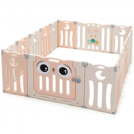16-Panel Baby Activity Center Play Yard with Lock Door -Pink