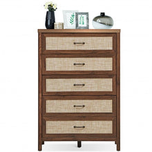 Load image into Gallery viewer, Dresser Rustic Storage Freestanding Wooden Cabinet with 5 Rattan Drawers-Walnut
