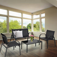 Load image into Gallery viewer, 4 pcs Patio Furniture Set with Glass Top Coffee Table-Black
