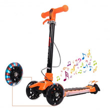 Load image into Gallery viewer, Folding Aluminum 3 LED Light Up Wheels Kids Music Kick Scooter-Orange
