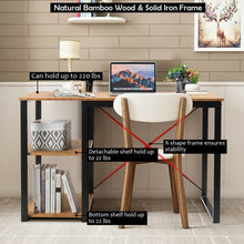 Load image into Gallery viewer, Computer Desk with Bamboo Top &amp; 2 Storage Shelves-Natural Desk

