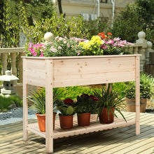 Load image into Gallery viewer, Elevated Wood Planter Box Stand with Storage Shelf
