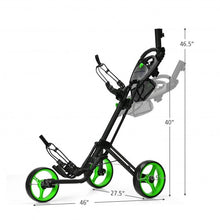 Load image into Gallery viewer, Folding 3 Wheels Golf Push Cart with Brake Scoreboard Adjustable Handle-Green
