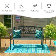 Load image into Gallery viewer, 50&quot; Patio Park Steel Frame Cast Iron Backrest Bench Porch Chair
