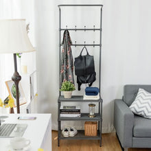 Load image into Gallery viewer, 3 Tier Metal Storage Shelf 16 Hooks Hat Shoes Rack
