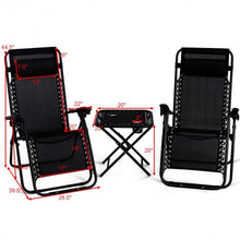 Load image into Gallery viewer, 3 pcs Folding Portable Zero Gravity Reclining Lounge Chairs Table-Black
