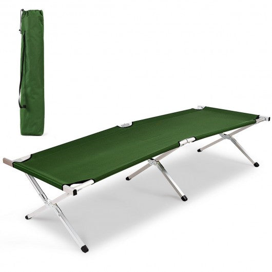 Outdoor Hiking Portable Aluminum Folding Camping Bed with Bag-Green