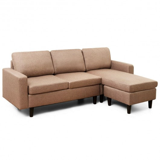 Convertible Sectional L-Shaped Couch with Reversible Chaise-Beige-Coffee